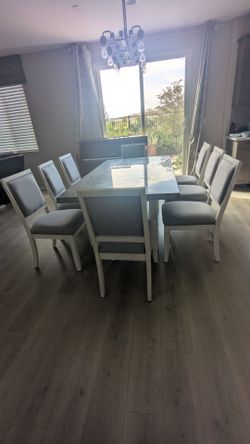 Canova Gray Marble Dining Table Set w/ 8 Chairs