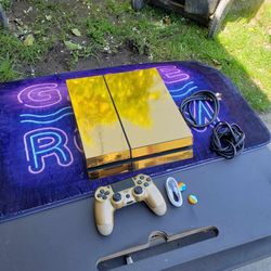 1 Gold Controller with 1 Gold PS4 500GB has Fifa 2022 & red Dead Installed with New Cables for $220! GTA5 is $20 extra... like new Playstation 4