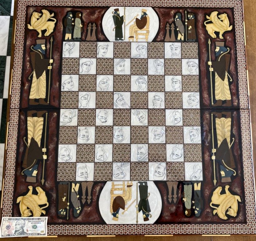 Very Large Handcrafted Persian Backgammon & Chess Board – Large 36” x 36” Complete Set