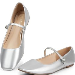 NEW! MUSSHOE Mary Jane Flats for Women: Classic Square Toe Ballet Flats with Strap SIZE 6