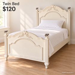 Ivory Twin Bed Frame with Crystal Finials