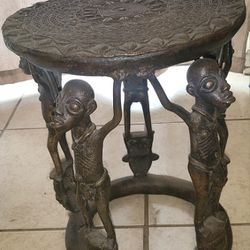 Vintage African Bronze Stool table Cameroon Bamum Tribal sculptural statue