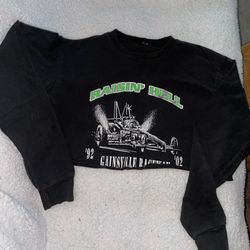 “Raisin’ Hell ‘92 Gainsville Raceway ‘02” Thick Cropped Black Long Sleeve Vintage 
