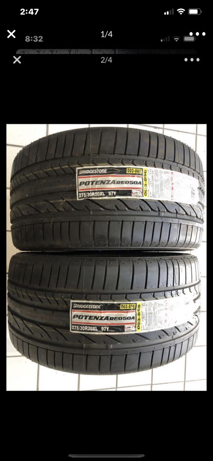 (2) 20” Bridgestone 275/30/20 re050a brand new tires tire 100% tread