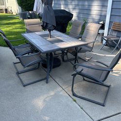6 Swing Chair And Umbrella Table Patio Set