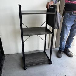 New In Box 3 Tier Rolling 20”W x 14”D x 42”H Microwave Stand Printer Shelf With Side Organizer And Locking Wheels 