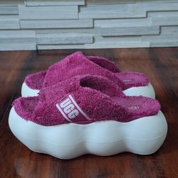 UGG SUGARCLOUD SLIDE Fuchsia TERRY PLATFORM WOMEN'S SANDALS SIZE US 9 