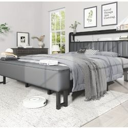 Queen Bed Frame With Ottoman & Sky Projector 