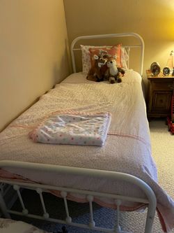 White metal frame, twin bed