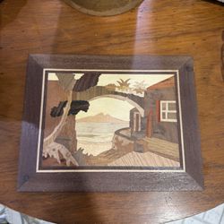 VINTAGE MARQUETRY WINTER BLESSING WOOD PLAQUE PICTURE HANGING WALL ART 8x6 