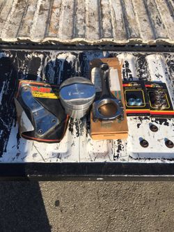 BRAND NEW NEVER USED CHROME ALTERNATOR BRACKET FOR BIG BLOCK CHEVY A BRAND NEW TRW PISTON 30-OVER PART NUMBER L2300-AND FACTORY BIG BLOCK CHEVY 7/16-