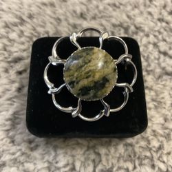 Vintage SilverTone Brooch With Green Stone(MIZPAW)