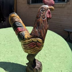 Handcrafted Wooden Folk Art Rooster Figurine