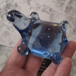 Vintage Art Glass Blue Turtle Figurine Paperweight Translucent 3"x2"