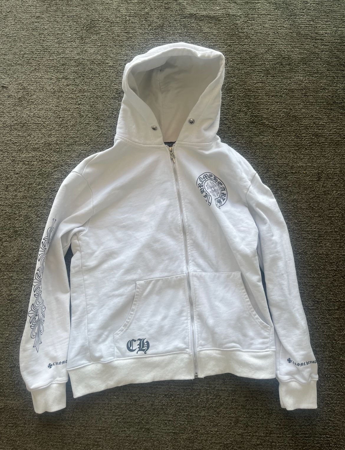 White Chrome Heart Zip Up Hoodie
