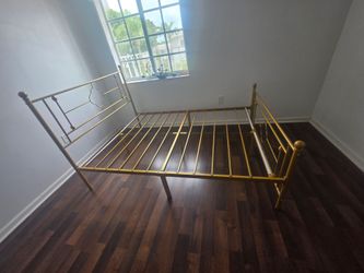 Gold Metal Platform Bed Frame with Headboard and Footboard. Size full