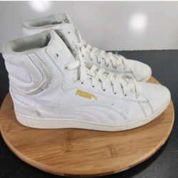 Puma Vikky High Women’s Sz 9 009748 White Leather Basketball Sneakers Shoes