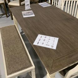 Rectangular Dining Room Set Table, Chairs, Bench 