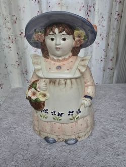Vintage Ceramic Girl Cookie Jar / Planter – Cottage Country Decor