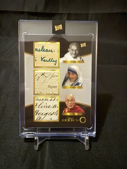 Triple Relic Mahatma Gandhi, Mother Teresa, and the Dalai Lama. Pieces of the Past Royalty Edition. Card contains three authentic relics in beautiful 