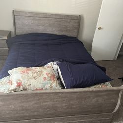 Queen Bed + Nightstand + Dresser with Mirror – Great Condition