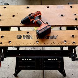 Foldable Black & Decker workbench and drill