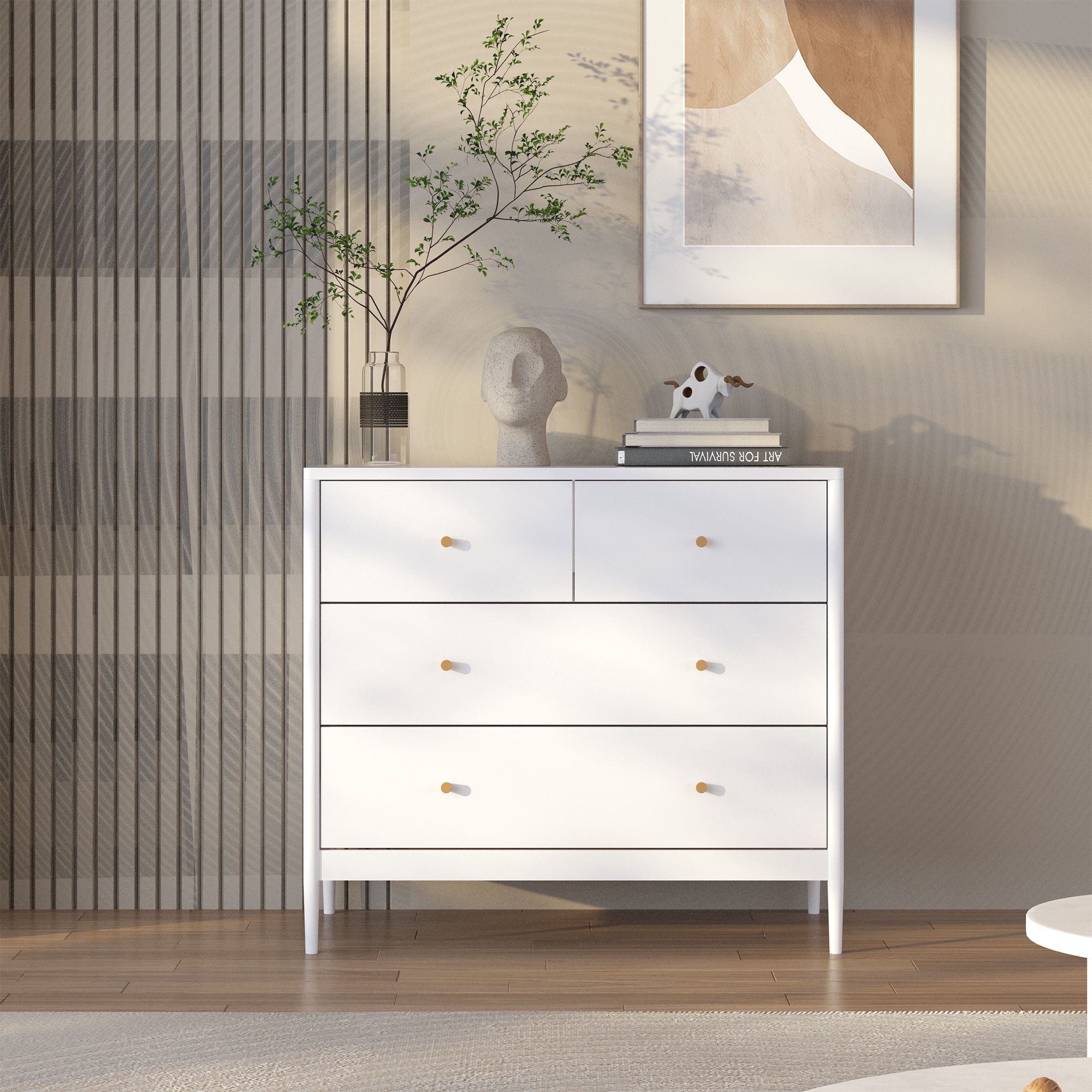Homy Casa Free Shipping White 4-Drawer Kids Dresser – Sturdy Storage Cabinet for Bedroom or Nursery (35.4" x 17.7" x 31.9")