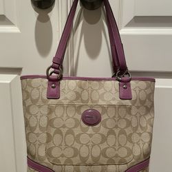 Coach Tan/Crean & Maroon Purse