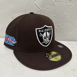 NFL new Era Los Angeles Raiders Brown Green UV Super Bowl Patch 59fifty Fitted Hat 7 3/8