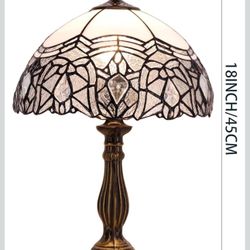 2  Tiffany Lamps White Bent Stained Glass Bedside Table Lamp Desk Reading Light 12X12X18 Inche