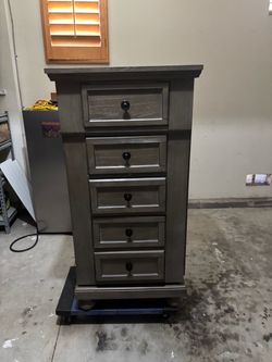 Bedroom Dresser/Jewelry Armoire Cabinet w/ Mirror, 5 Drawers & Side Storage