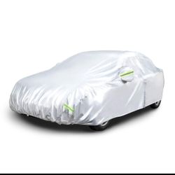 Amazon Basics Silver Weatherproof Car Cover - PEVA with Cotton, Sedans up to 170"