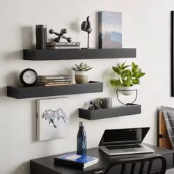 OPEN BOX NEW StyleWell Modern Black Wood Floating Wall Shelf (Set of 3) (36" W x 3" H x 6" D)