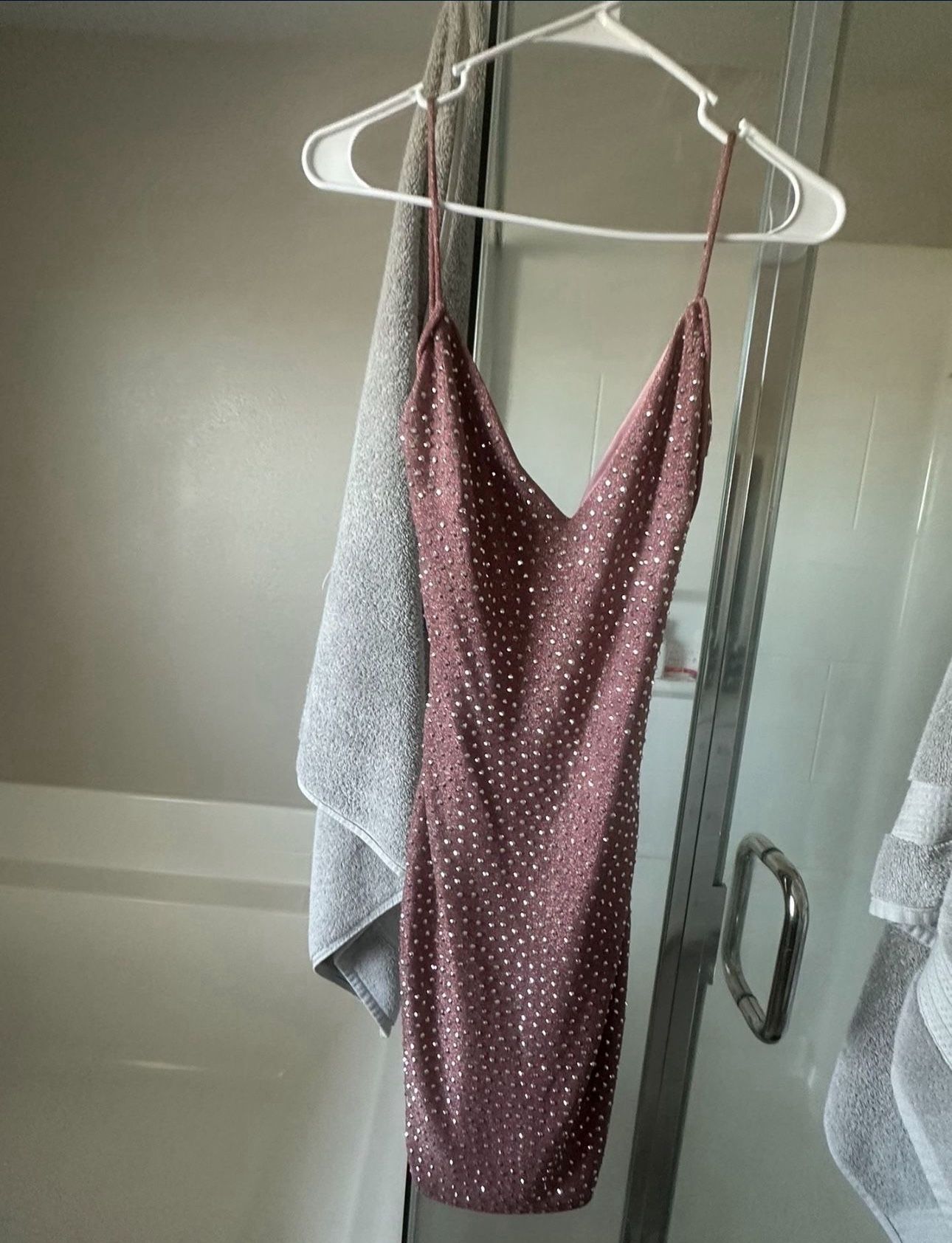 Womens Pink Rhinestone Backless Dress Size Small