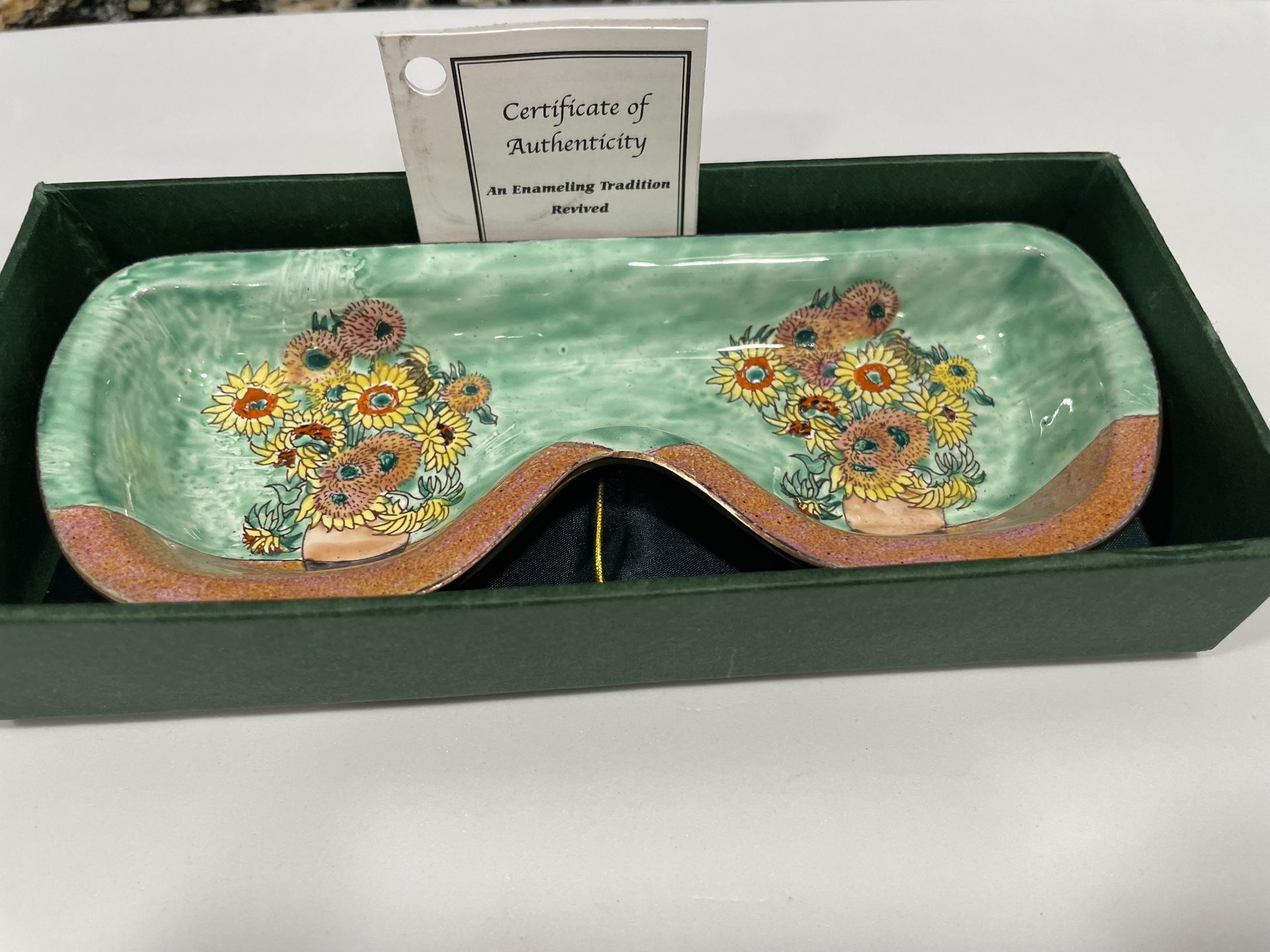 Beautiful Enamel Over Copper Eyeglass Holder