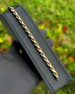 Jewelry .925 sterling silver two tone gold plated rope bracelet 8.50” 7.00mm 34.40g