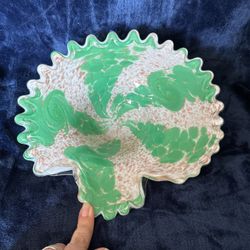 Vintage Murano Glass Bowl. Green With Gold Flakes