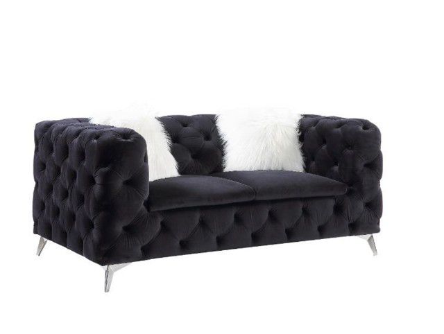 Phifina Black Velvet Tufted Couch Loveseat