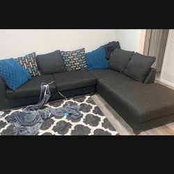 Dark Grey Blue  L Shaped Couch 