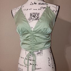 Women's Green Satin Cropped Top Medium