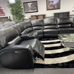 Black Leather Sofa Sectional  Power Recliners