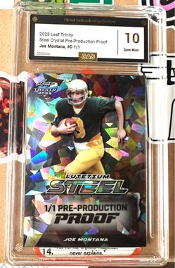 2023 Leaf Trinity Joe Montana 1/1 Pre Proof GAS Gem Mint 10