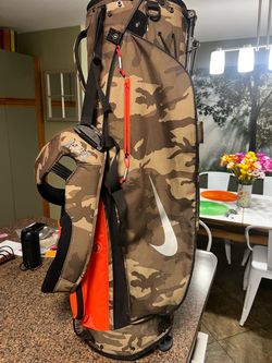 Nike, Golf Bag, Camo/blaze Orange, carry / stand w double straps, “HUNTING” for your balls, make sure they see you, Cool, $129