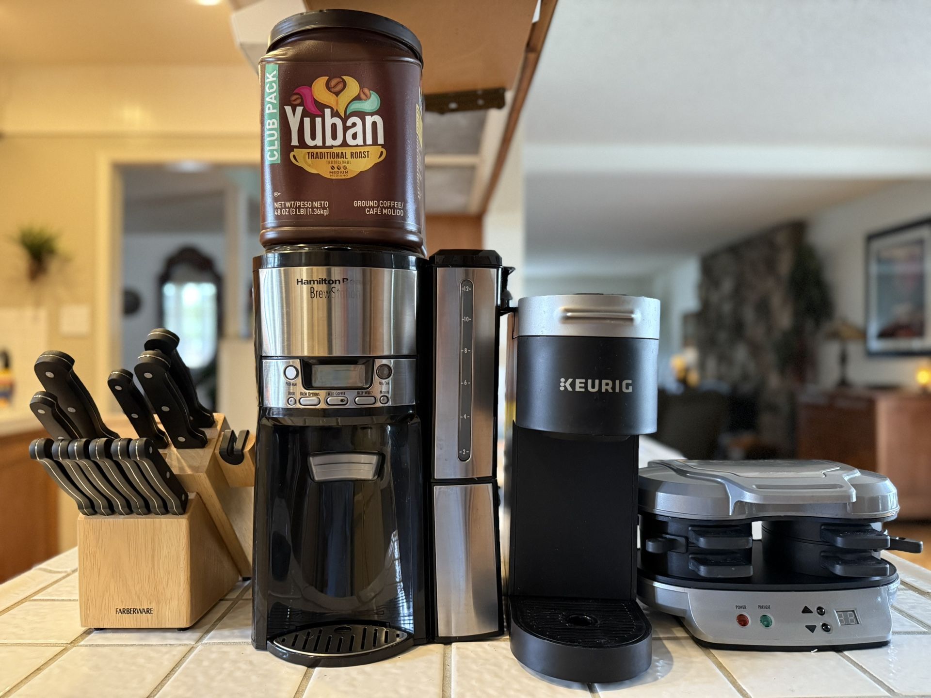 Small Appliances! HB 12 Cup Coffee Maker, Keurig Slim, HB Breakfast Sandwich Maker, Knives, Air Popper $99 All