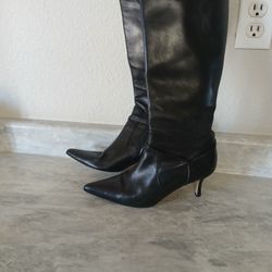 Faconnable Knee High Black Leather Boot