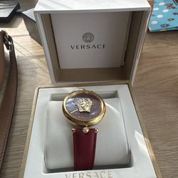 Authentic Versace Palazzo Empire Medusa Watch Red Leather Swiss Made