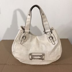 Guess White Debossed Leather Large Tote Style Purse