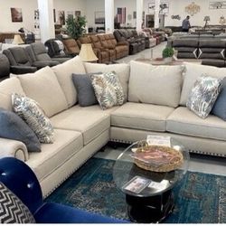 Off White Like Linen Rosalie 2 Piece Sectional Couch Living Room💥 Brand New✨ Fast Delivery 🚚 