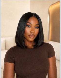 Bob Wig Human Hair Glueless 7X5 Lace Part Silk Straight 12 Inch