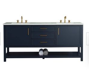 NEW SUDIO Arlo 72” Double-Sink Vanity – Indigo Blue – Sink Needs Reattachment
